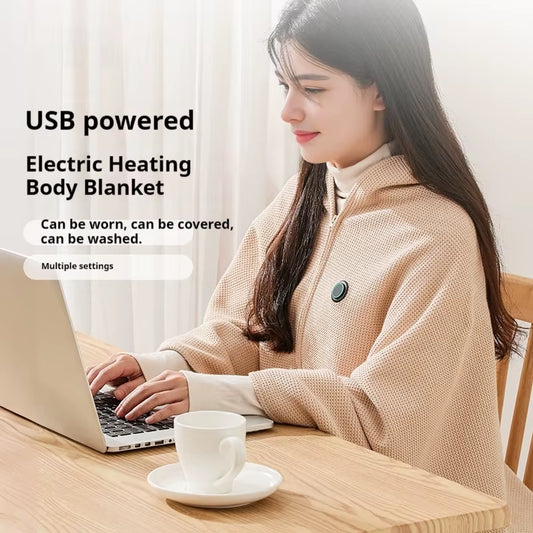 USB Electric Heated Blanket Wearable Heated Blanket Washable Warmer Blanket Adjustable 3 Levels Temperature Machine for Women