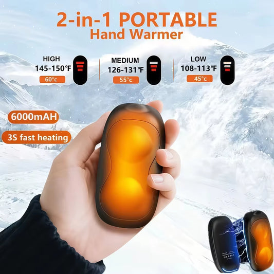 Hand Warmers 3000Mah*2 Rechargeable 2 Pack Electric Handwarmers Hand Warmer Heater Christmas Outdoors Hunting Golf Camping