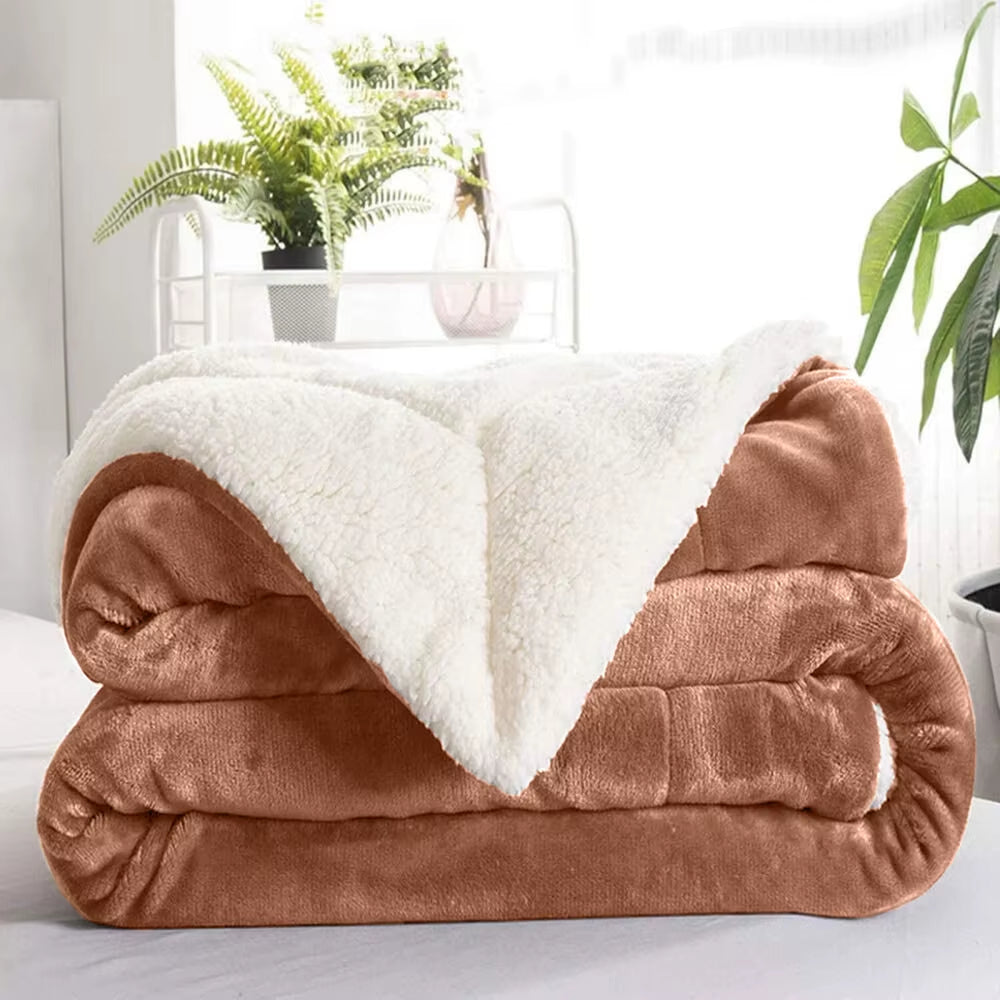 Sherpa Fleece Blanket Reversible Soft Fluffy Warm Large Sofa Bed Throw Blankets