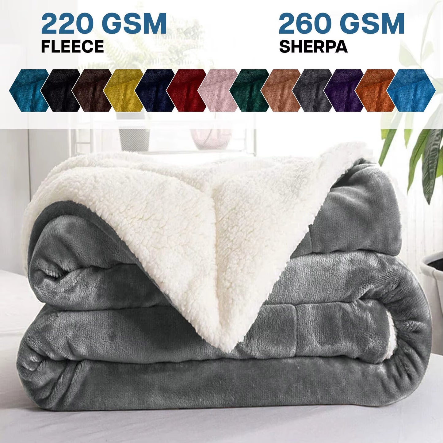 Sherpa Fleece Blanket Reversible Soft Fluffy Warm Large Sofa Bed Throw Blankets