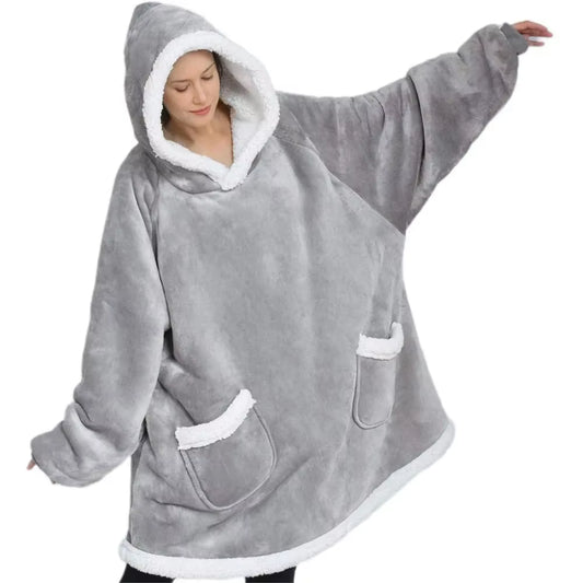 New Hooded Fleece Insulation Slacker Pajamas Fall/Winter Thick Nightgown Pajamas Flannel Frock Jumper Blanket with Sleeves